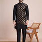 Rajwada Black Silk Blend Embellished Stitched Kurta With Pant For Men