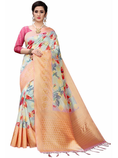 Rajwada Multicolour Silk Blend Floral Printed Saree For Women