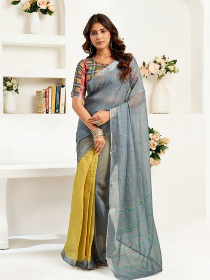 Rajwada Multicolour Cotton Linen Zari Work Saree For Women