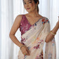 Rajwada Cream Chinon Printed Saree With Unstitched Blouse For Women