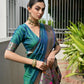 Rajwada Teal Blue Silk Blend Embroidered Saree For Women