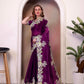 Rajwada Wine Organza Embroidered Solid Saree For Women