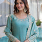 Rajwada Sky Blue Silk Blend Embellished Stitched Kurta Set For Women