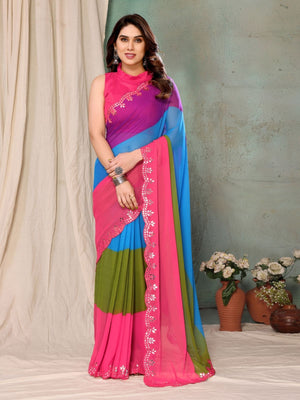 Rajwada Multicolor Georgette Embroidered Saree For Women