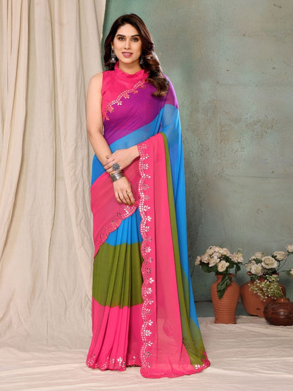 Rajwada Multicolor Georgette Embroidered Saree For Women