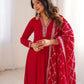 Rajwada Red Silk Blend Embellished Kurta Set For Women