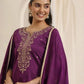 Rajwada Purple Viscose Chanderi Embriodered Stitched Kurta Set For Women