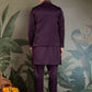 Rajwada Purple Silk Blend Embroidered Stitched Kurta Set For Men