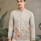 Rajwada Ivory Cotton Blend Embroidered Stitched Kurta For Men