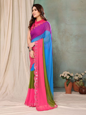 Rajwada Multicolor Georgette Embroidered Saree For Women