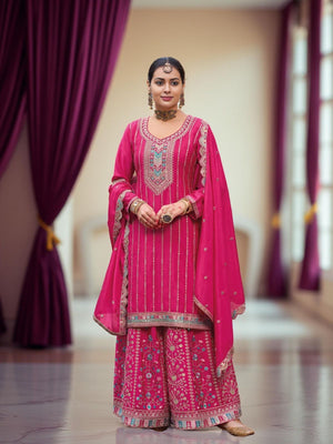 Rajwada Pink Chinon Embroidered Stitched Kurta Set For Women