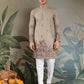 Rajwada Ivory Viscose Silk Embroidered Stitched Kurta For Men