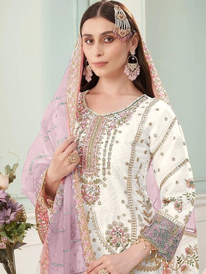 Rajwada White Georgette Embellished Semi Stitched Kurta Set For Women