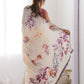 Rajwada Cream Chinon Printed Saree With Unstitched Blouse For Women