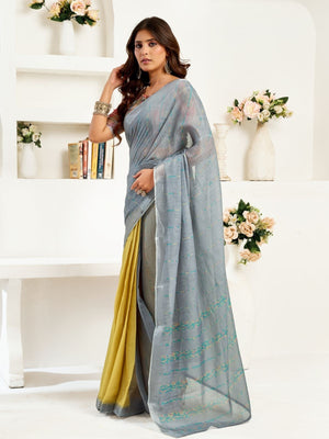 Rajwada Multicolour Cotton Linen Zari Work Saree For Women