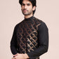 Rajwada Black Silk Blend Embellished Stitched Kurta With Pant For Men