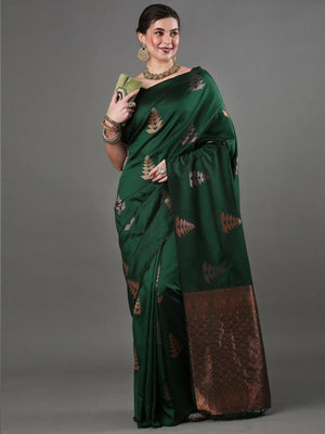 Rajwada Dark Green Silk Blend Woven Saree For Women