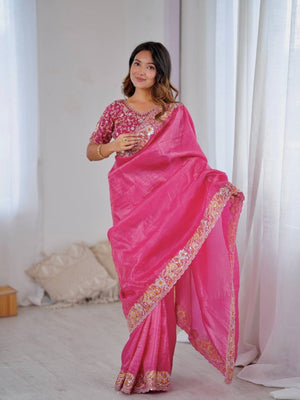 Rajwada Pink Silk Blend Solid Saree For Women