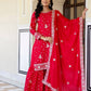Rajwada Red Chiffon Embroidered Stitched Kurta Set For Women