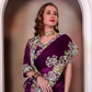 Rajwada Wine Organza Embroidered Solid Saree For Women