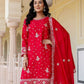 Rajwada Red Chiffon Embroidered Stitched Kurta Set For Women
