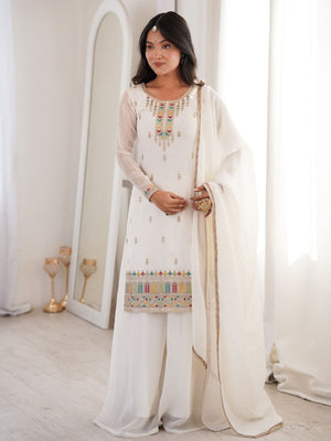 Rajwada White Silk Blend Embellished Kurta Set For Women