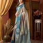 Rajwada Teal Blue And Grey Silk Blend Printed Saree For Women
