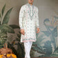 Rajwada White Viscose Silk Embroidered Stitched Kurta For Men