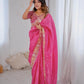 Rajwada Pink Silk Blend Solid Saree For Women