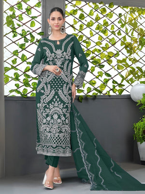 Rajwada Teal Green Silk Blend Embroidered Semi-Sitched Kurta Set For Women