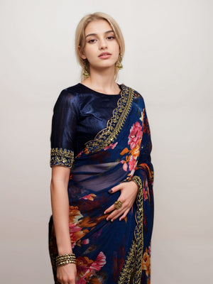 Rajwada Blue Georgette Printed Saree For Women