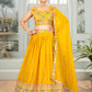 Rajwada Yellow Georgette Embroidered Semi-Stitched lehenga For Women