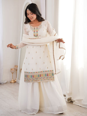 Rajwada White Silk Blend Embellished Kurta Set For Women