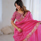Rajwada Pink Silk Blend Solid Saree For Women