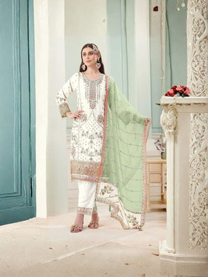 Rajwada White Georgette Embellished Semi Stitched Kurta Set For Women