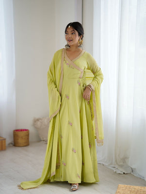 Rajwada Lime Green  Stitched Gown With Dupatta For Women
