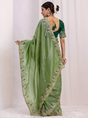 Rajwada Olive Silk Blend Embroidered Solid Saree For Women