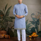 Rajwada Sky Blue Cotton Blend Embroidered Stitched Kurta For Men
