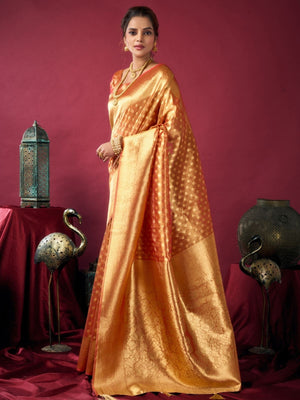 Rajwada Orange Silk Blend Solid Saree For Women