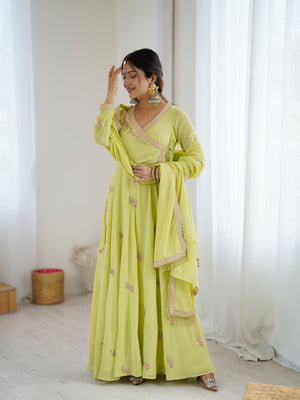 Rajwada Lime Green  Stitched Gown With Dupatta For Women