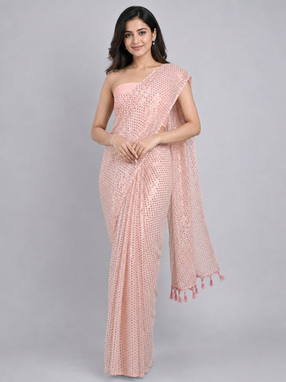 Light Pink Georgette Embellished Saree
