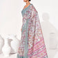 Rajwada Off White Cotton Linen Solid Printed Saree For Women