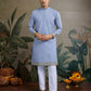 Rajwada Sky Blue Cotton Blend Embroidered Stitched Kurta For Men
