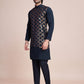 Rajwada Navy Blue Silk Blend Embellished Stitched Kurta With Pant For Men
