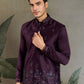 Rajwada Purple Silk Blend Embroidered Stitched Kurta Set For Men