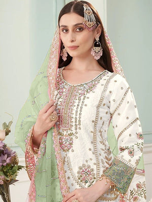 Rajwada White Georgette Embellished Semi Stitched Kurta Set For Women