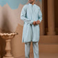 Rajwada Light Blue Silk Blend Embroidered Stitched Kurta Set For Men