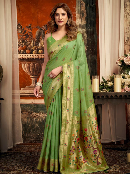 Rajwada Light Green Silk Blend Solid Saree For Women