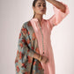 Rajwada Peach Tusser Silk Lace work Semi-Stitched Kurta Set For Women