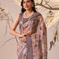 Rajwada Grey Linen Cotton Printed Saree For Women